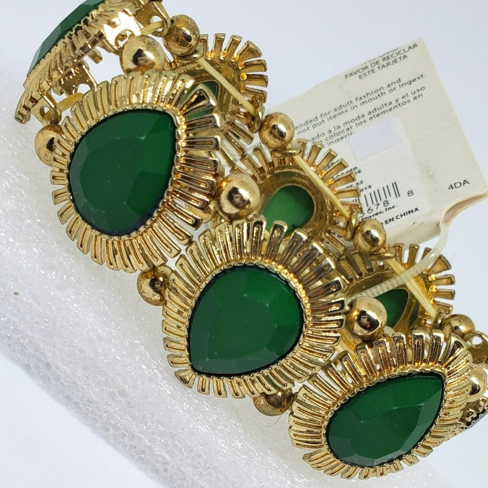 Boho Chic Gold and Kelly Green Teardrop Stretch Statement NWT Bracelet